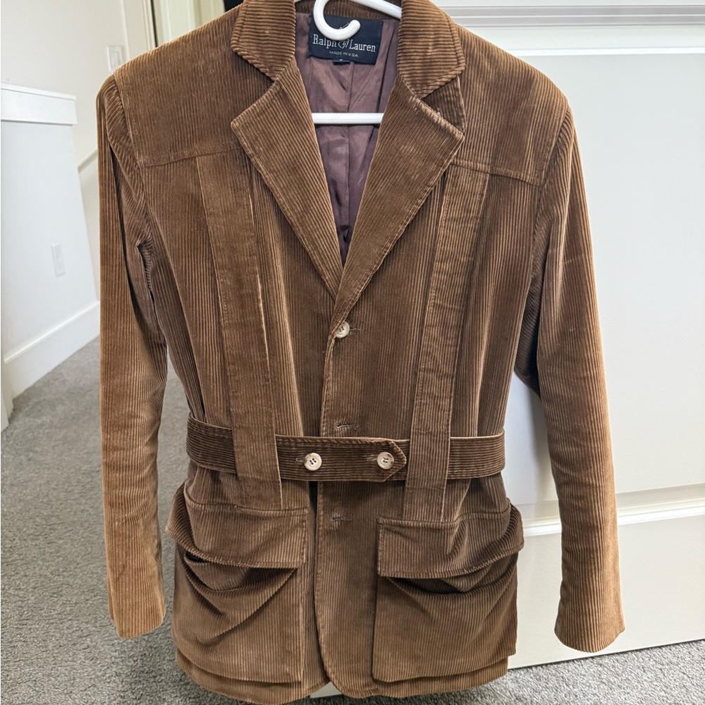 Vintage Ralph Lauren Brown Corduroy Blazer with Belted Waist